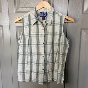 Y2K Plaid Sleeveless Button Up Top Size M quizz new york preppy spring summer